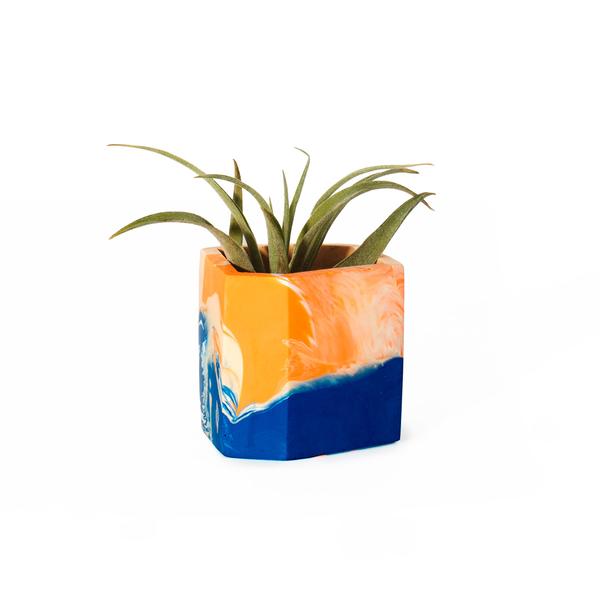 Mini Cobalt & Orange Irregular Plant Pot