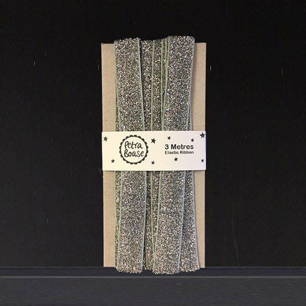 Silver Glitter Elastic Ribbon 3M