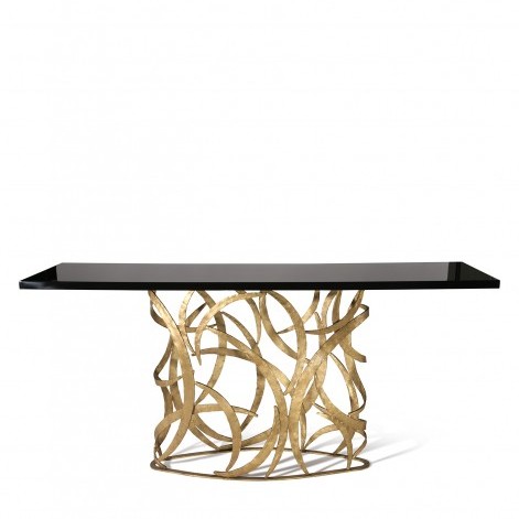 Porta Romana I Elliptical Miro Console Table FRENCH BRASS WITH BLACK LACQUER TOP