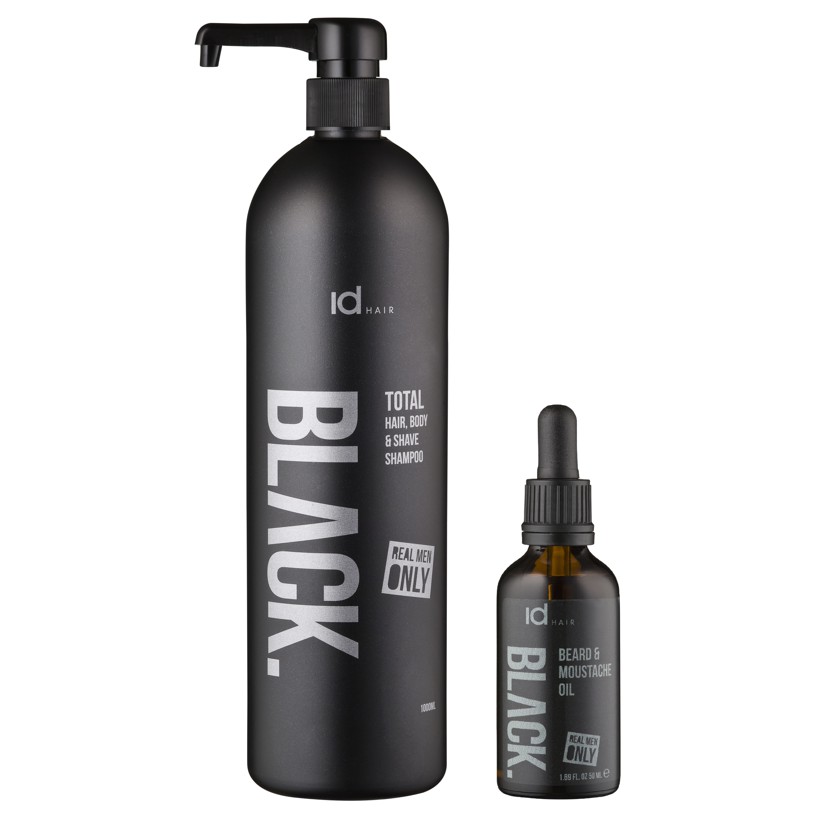 IdHAIR - Black Shampoo Total 3 in 1 1000 ml + Black Beard Oil 50 ml