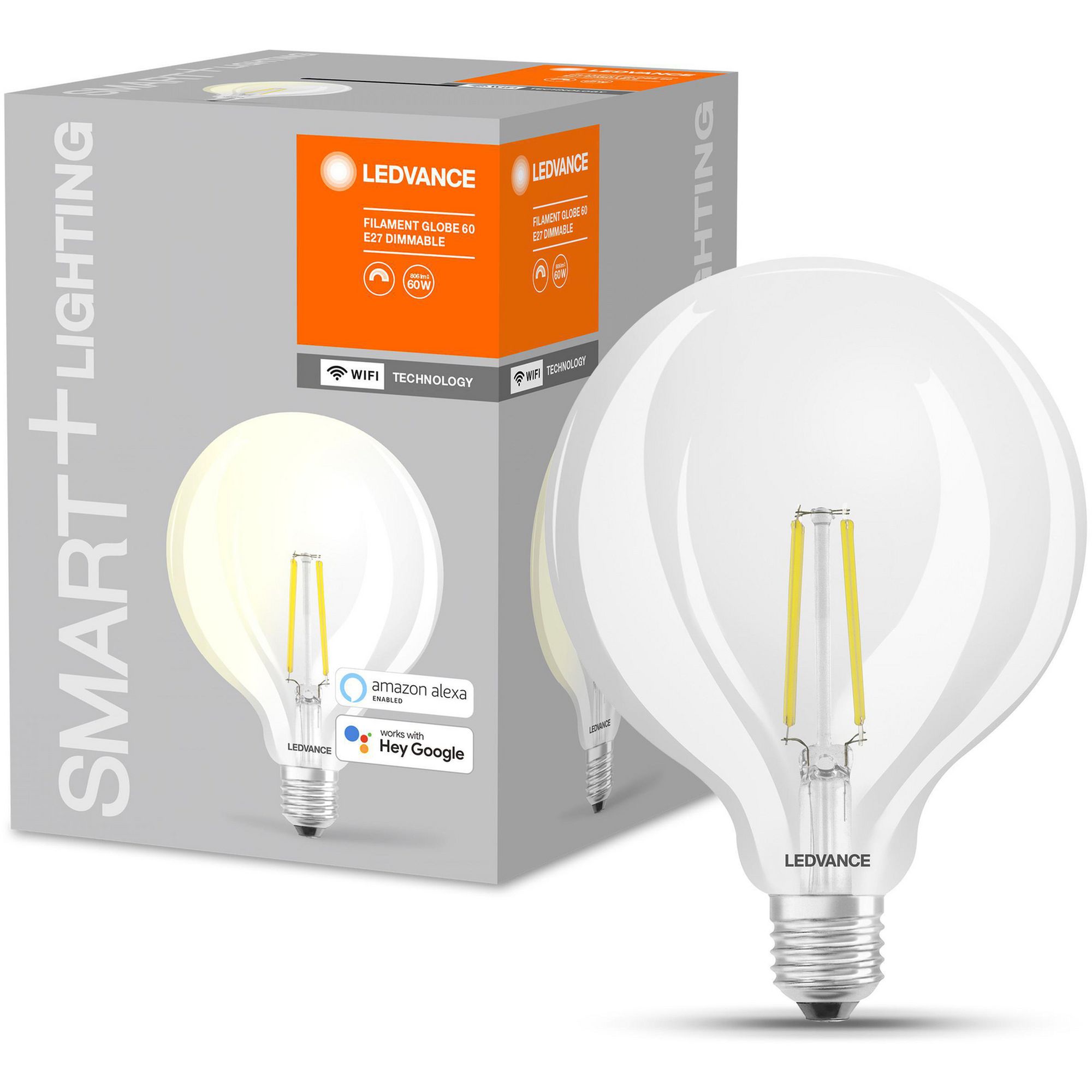 LEDVANCE - SMART+ Globe 60W/827 Clear Filament E27 WiFi