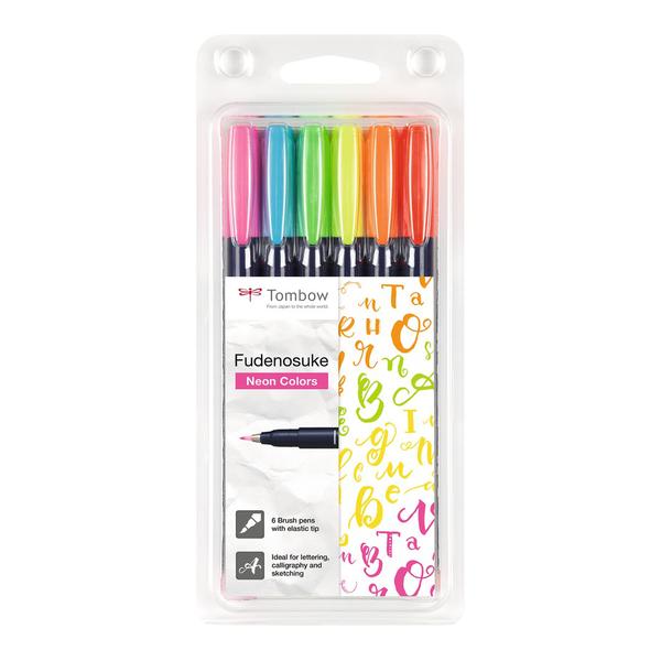 Tombow Fudenosuke Neon Pens x 6