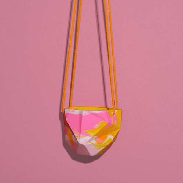 Medium Mustard & Pink Geometric Hanging Planter