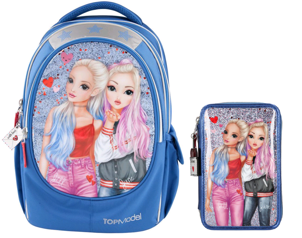 Top Model - School Backpack + Filled Triple Pencil Case - Love Letters