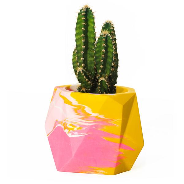 Small Mustard & Pink Geometric Plant Pot