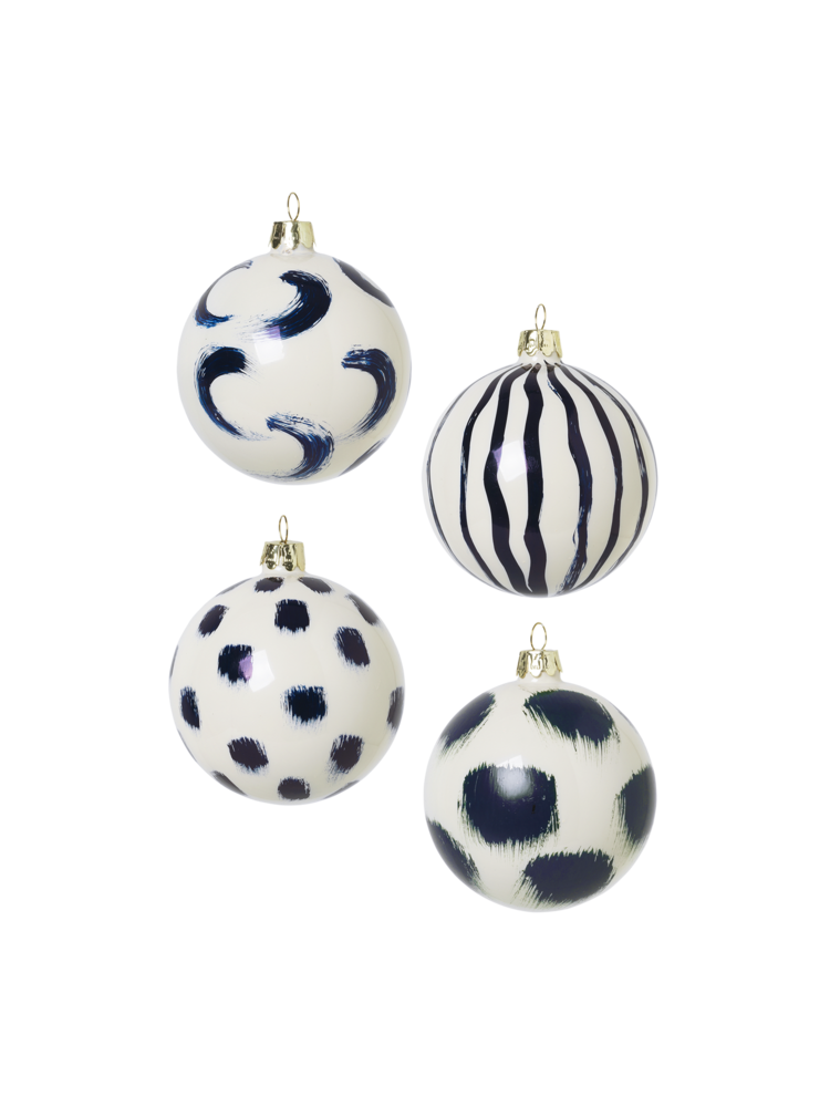 Ferm Living - Christmas Hand Painted Glass Ornaments Set Of 4 pcs - Blue (100602401)