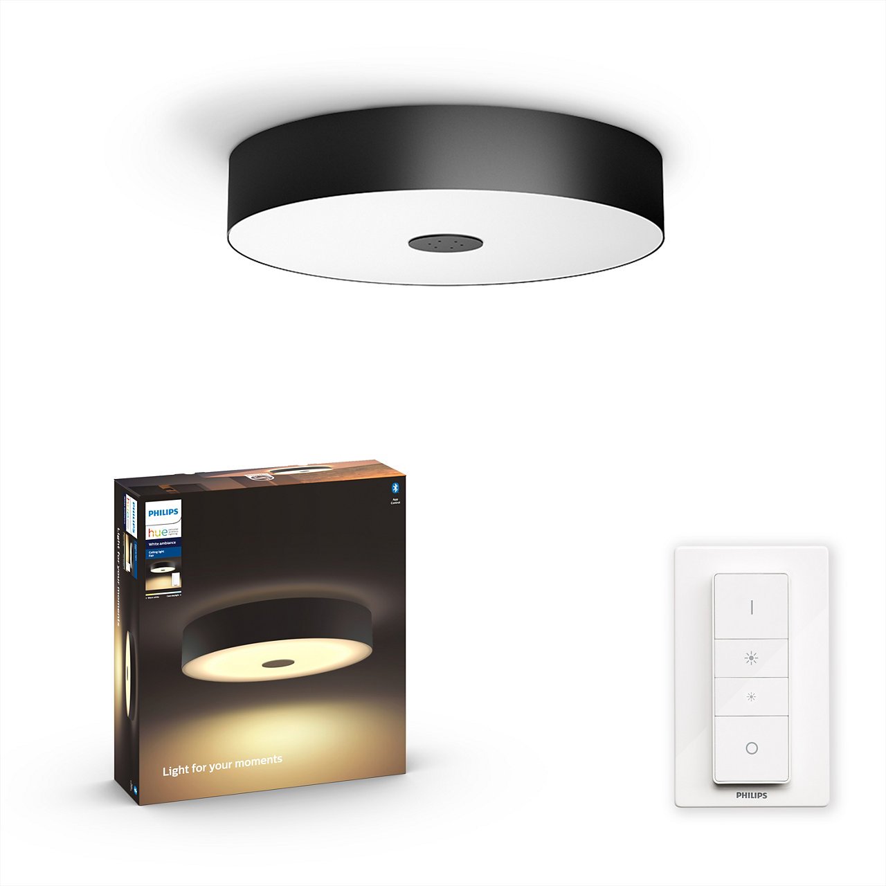 Philips Hue - Fair Hue ceiling lamp black 1x39W 24V - White Ambiance - Bluetooth Included Dimmer