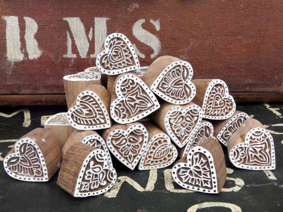 Small Wooden Love Heart Block na Small