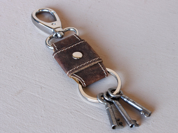 Leather Keyring Clip Brown Extra Small