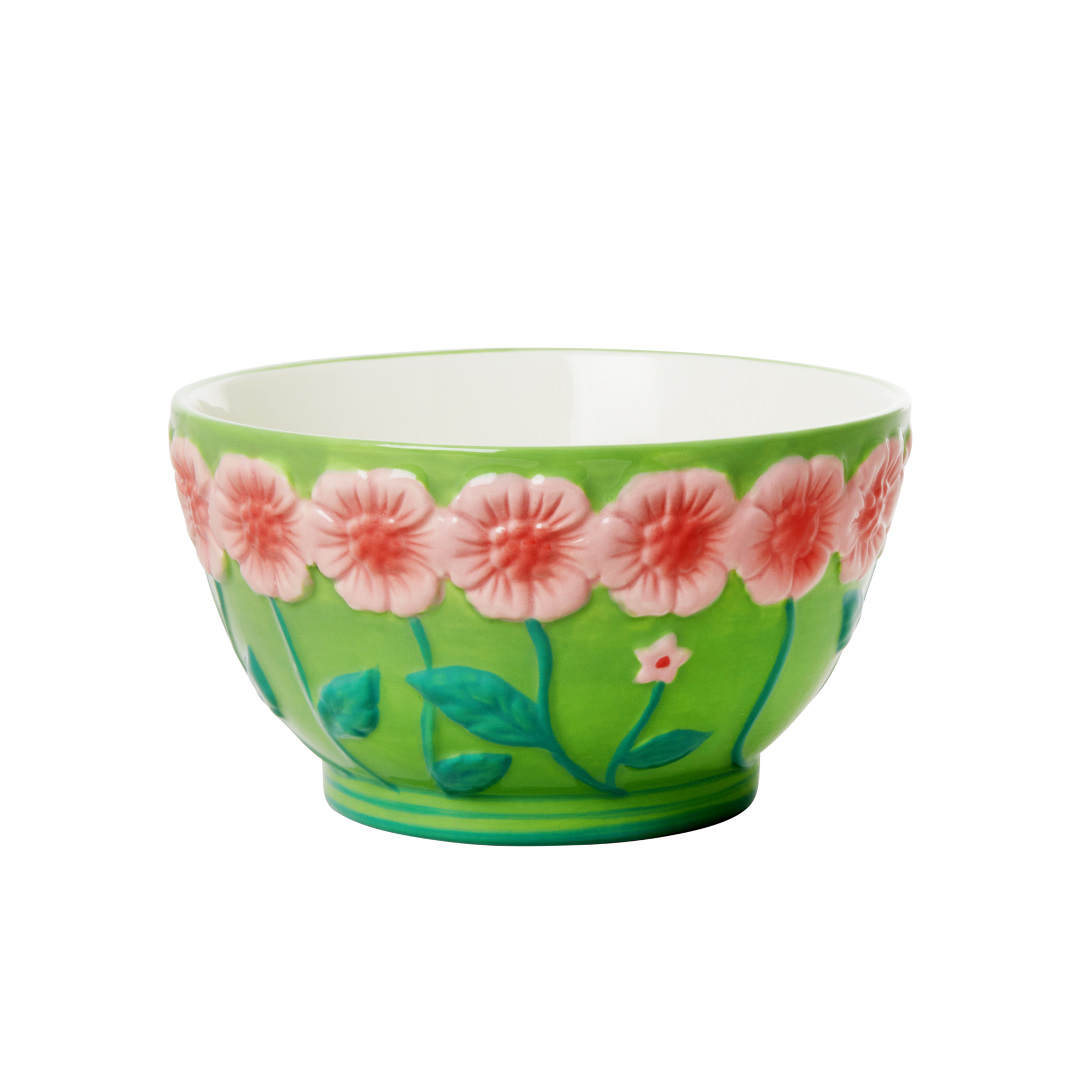Rice - Ceramic Bowl with Embossed Flower Design - Sage Green