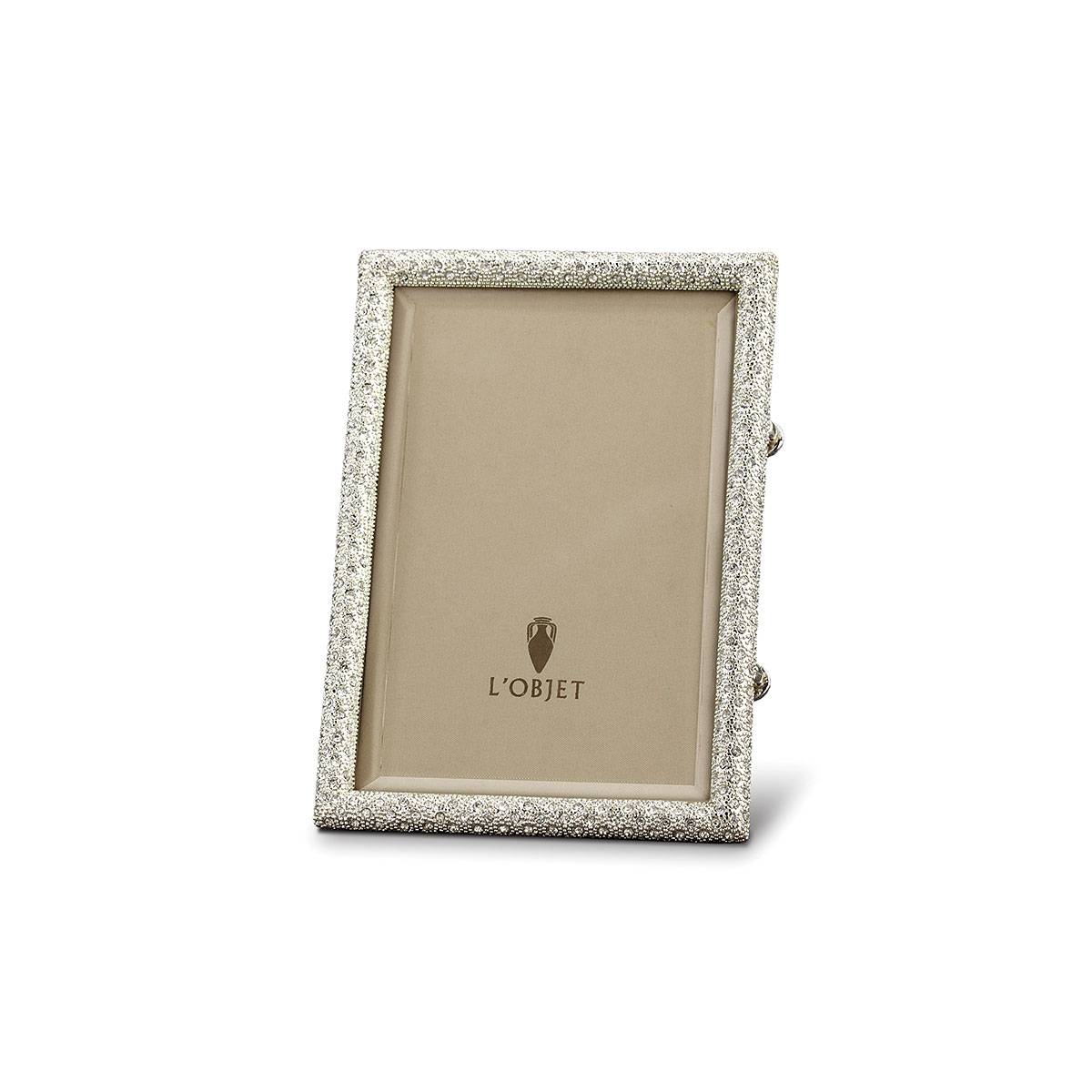 L'Objet I Rectangular Pave Frame Small Platinum White Crystals