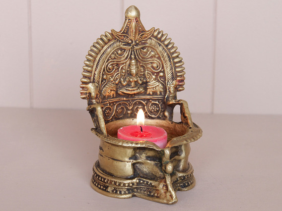 Traditional Brass Laxmi Temple Lamp Small