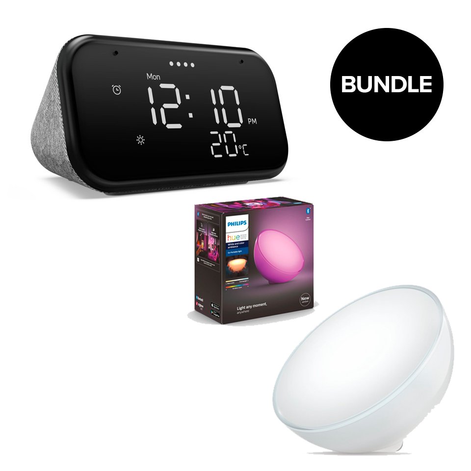Lenovo - Smart Clock Essential + Philips Hue - Go Table Lamp - Bundle