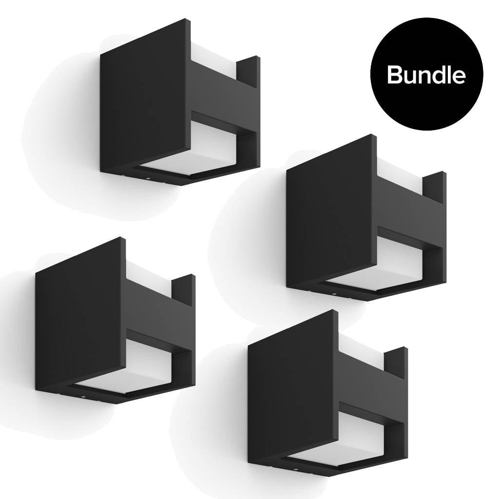 Philips Hue - 4x Fuzo Wall Lantern Black Outdoor - Warm White - Bundle