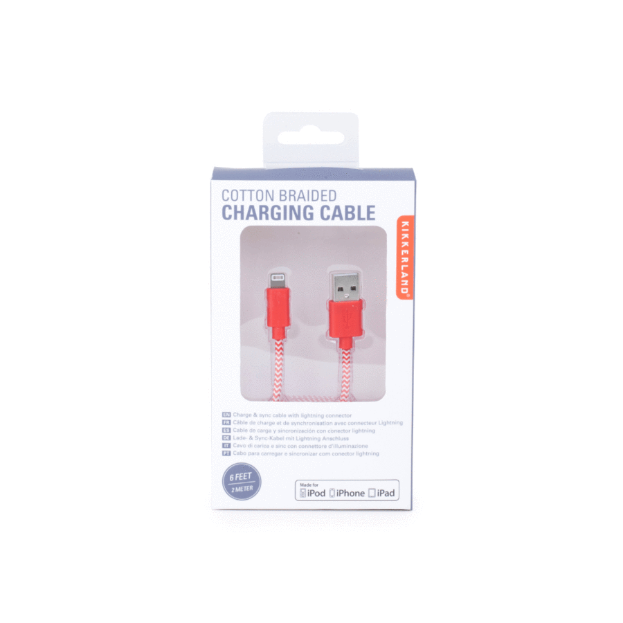 Red Chevron Cotton Braided Charging Cable (US113-RD-EU)
