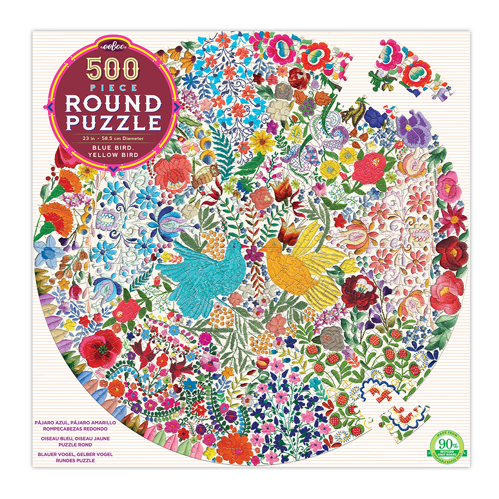 eeBoo - Round Puzzle - Blue Bird Yellow Bird, 500 pc (EPZFBYD)