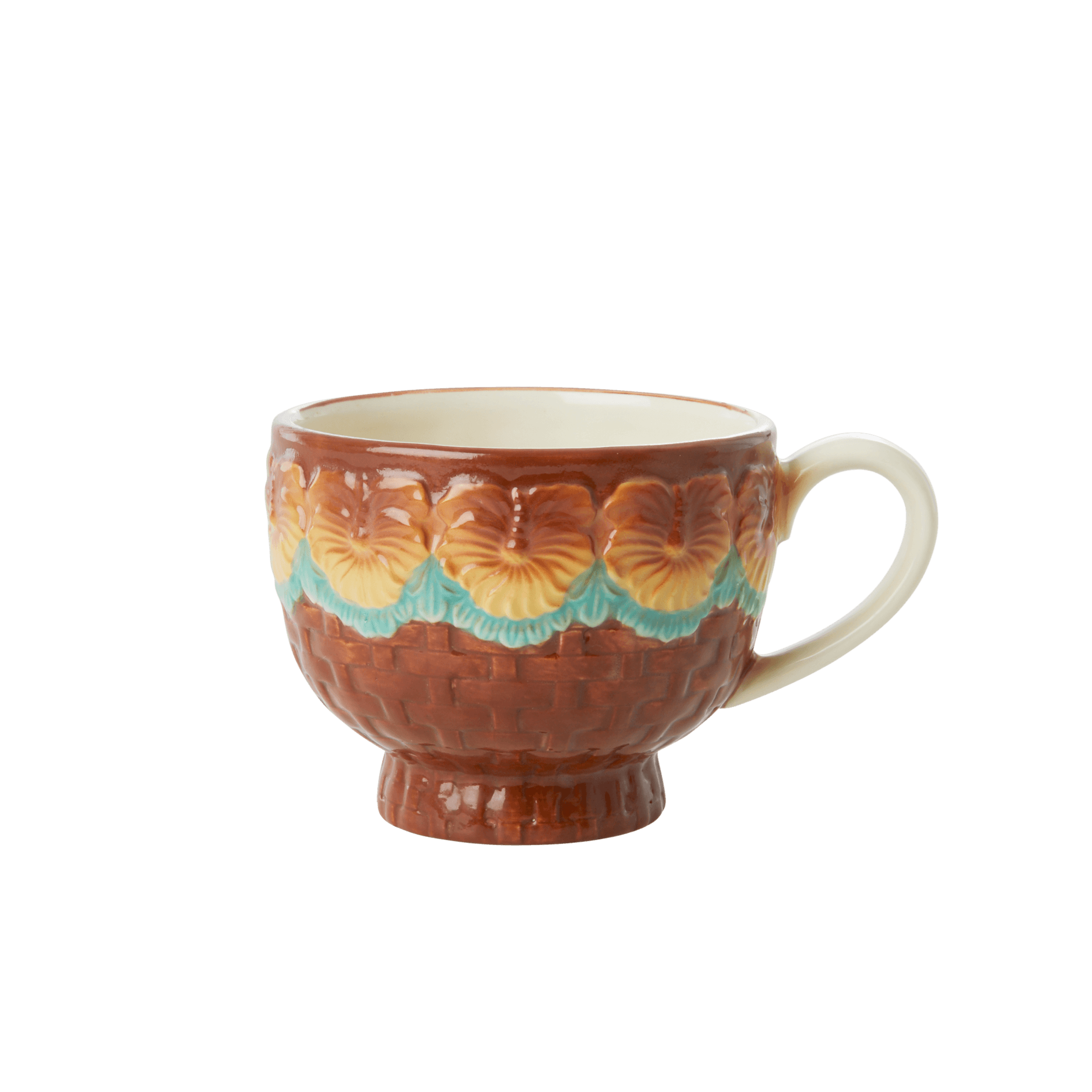Rice - Ceramic Mug -Embossed Brown Flower Design