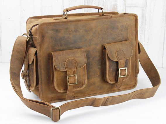 Large Leather Vintage Flight Bag Brown 15 Inch