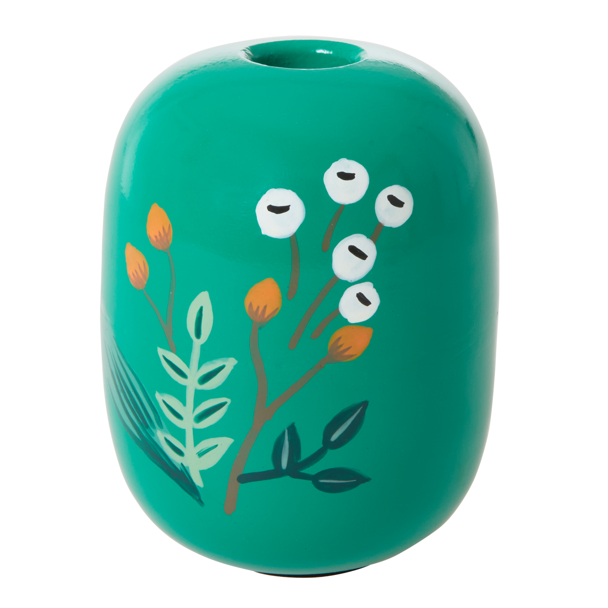 Rice - Metal Candleholder Large - Green w. Handpainted Flowers