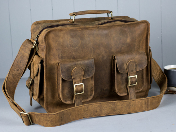 Boys And Girls Large Vintage Leather Flight Bag Brown 15 Inch