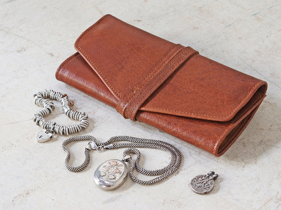 Leather Jewellery Roll Brown