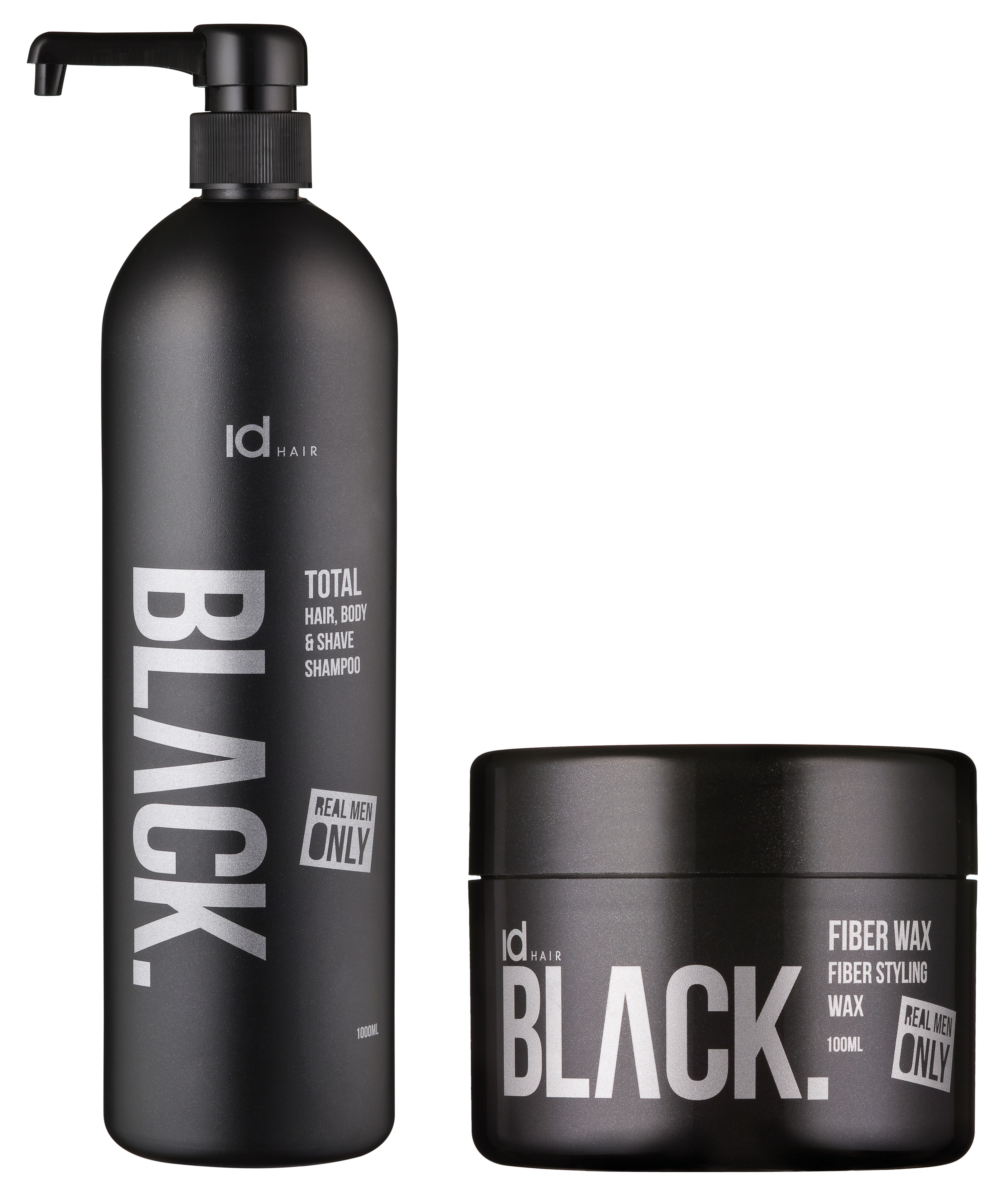 IdHAIR - Black Shampoo Total 3 in 1 1000 ml + Black Fiber Wax 100 ml