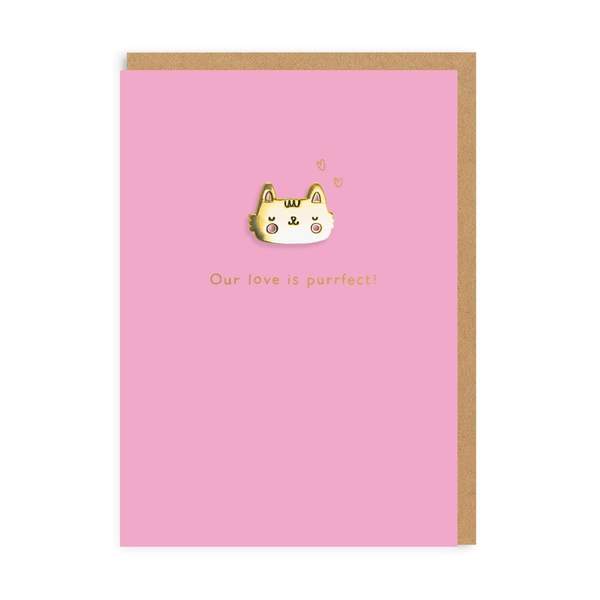 Valentines Cat Enamel Pin Greeting Card