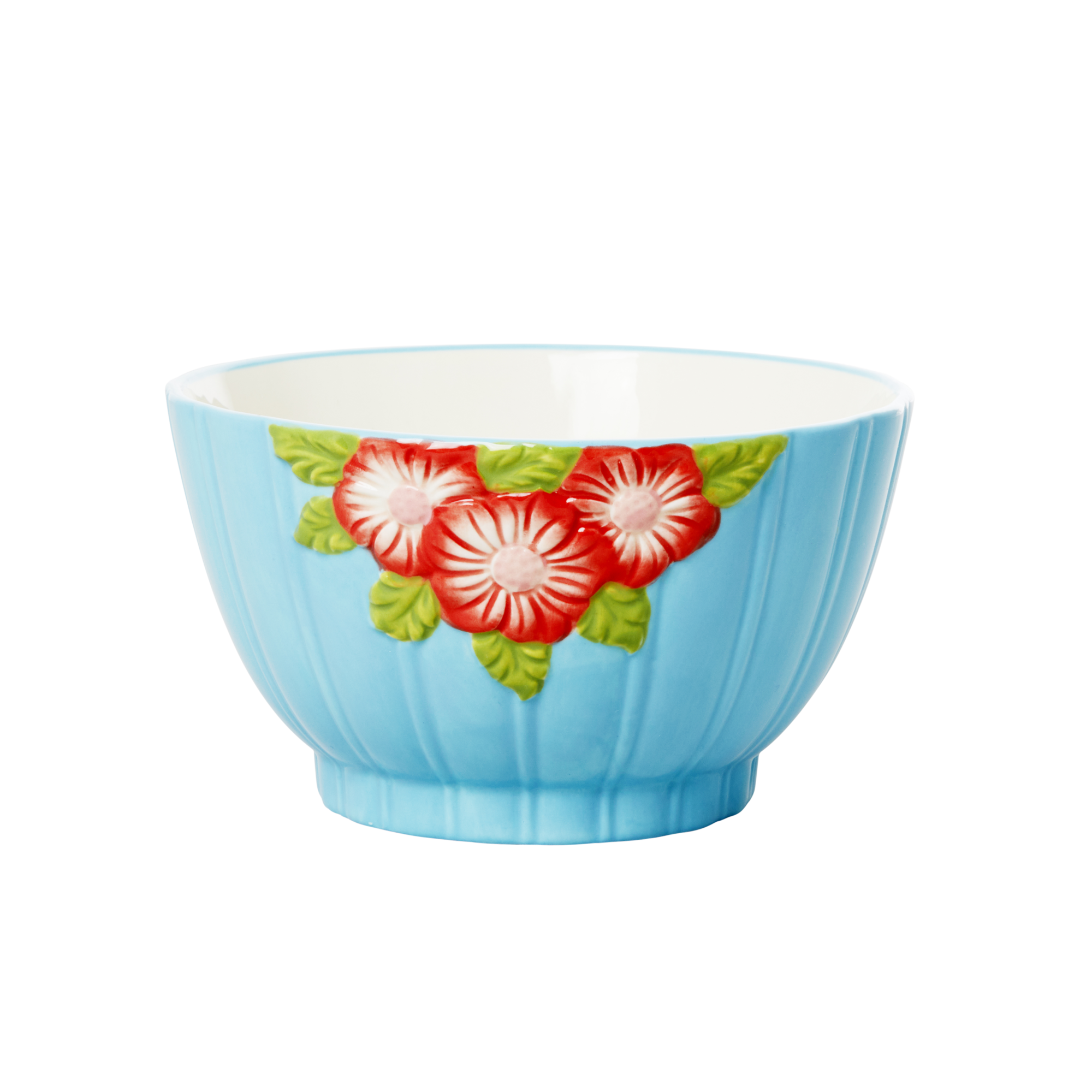 Rice - Ceramic Bowl with Embossed Flower Design - Mint