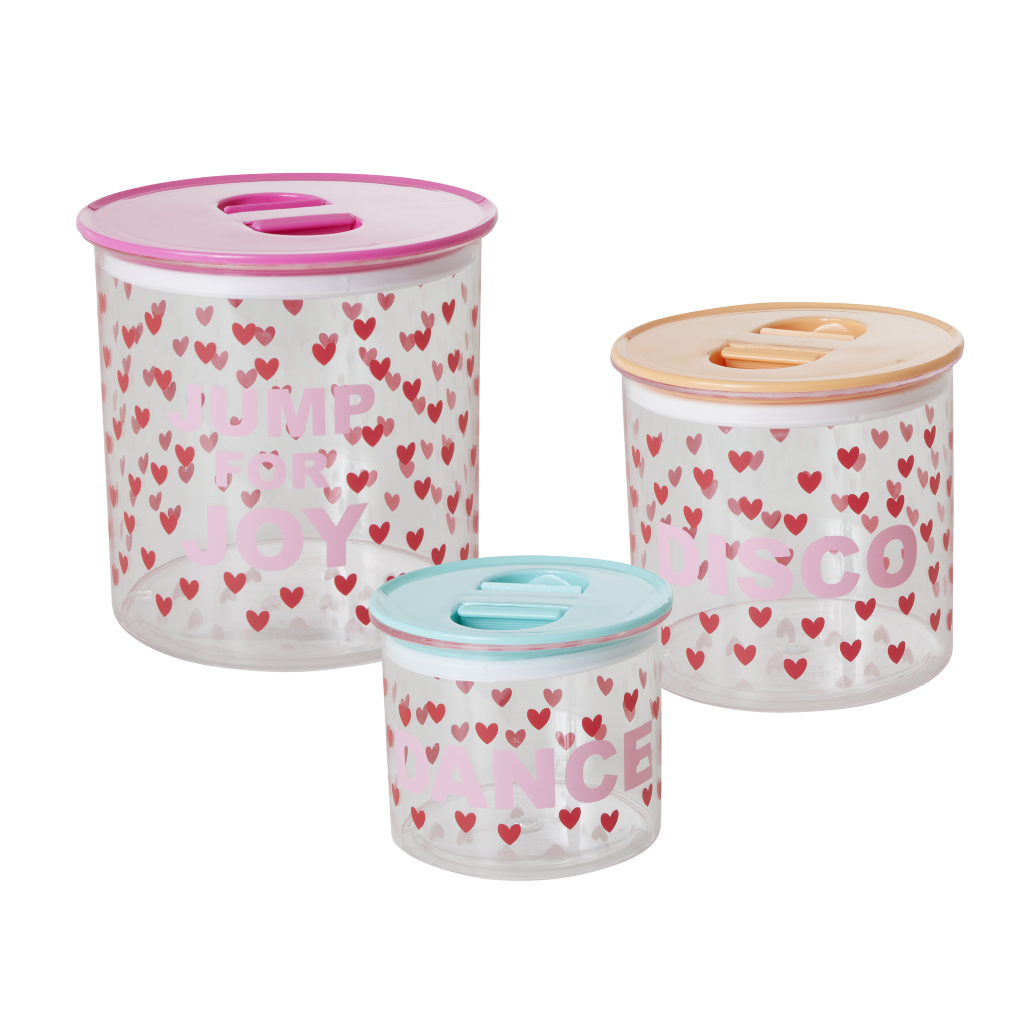 Rice - Food Storage Boxes 3 Pcs. w. Lid - Hearts Print