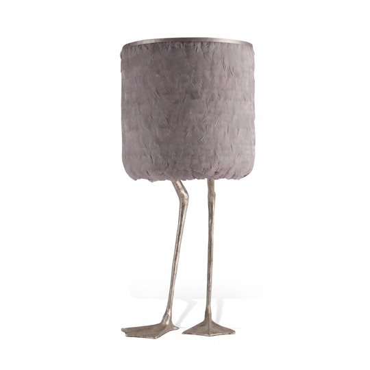 Porta Romana I Duck Feet Lamp I Decayed Silver With Grey Feather Shade/Grey Satin Lining