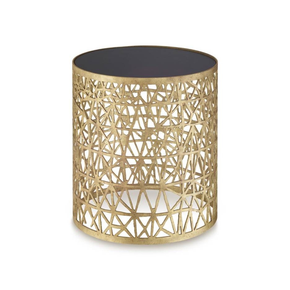 Porta Romana I Cocoon side table DECAYED GOLD WITH BLACK GLASS