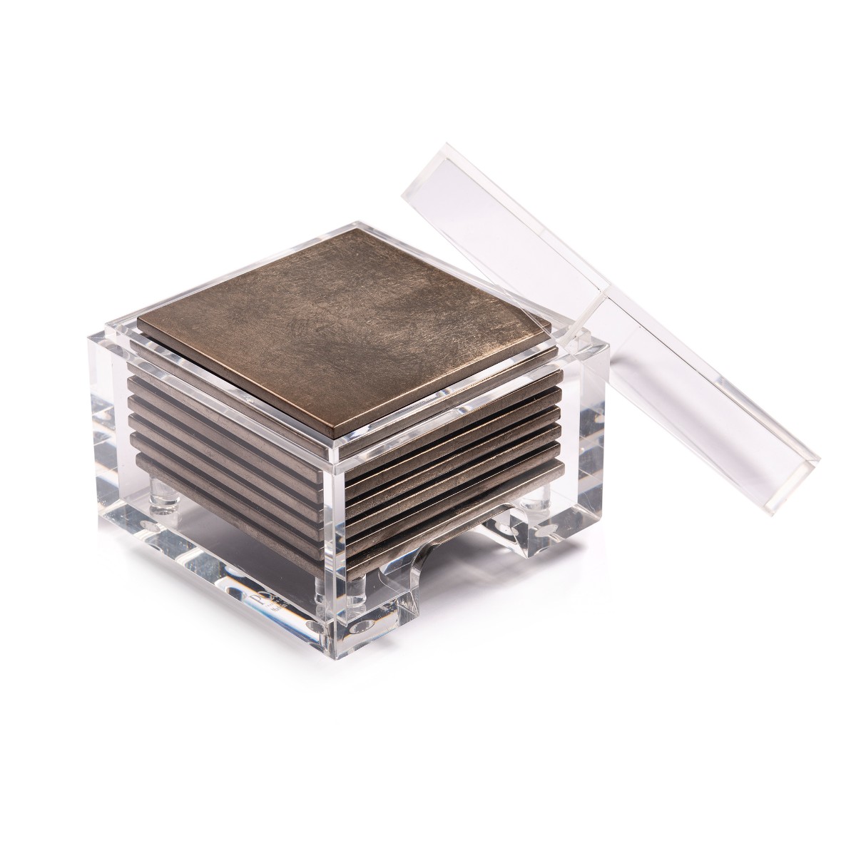 Posh Trading I Coasters I Coastbox Clear I Silver Leaf I Matte Taupe