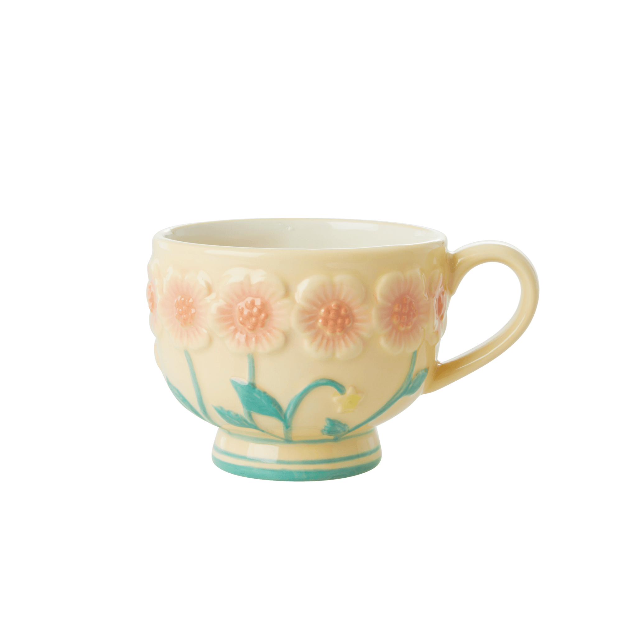 Rice - Ceramic Mug -Embossed Creme Flower Design
