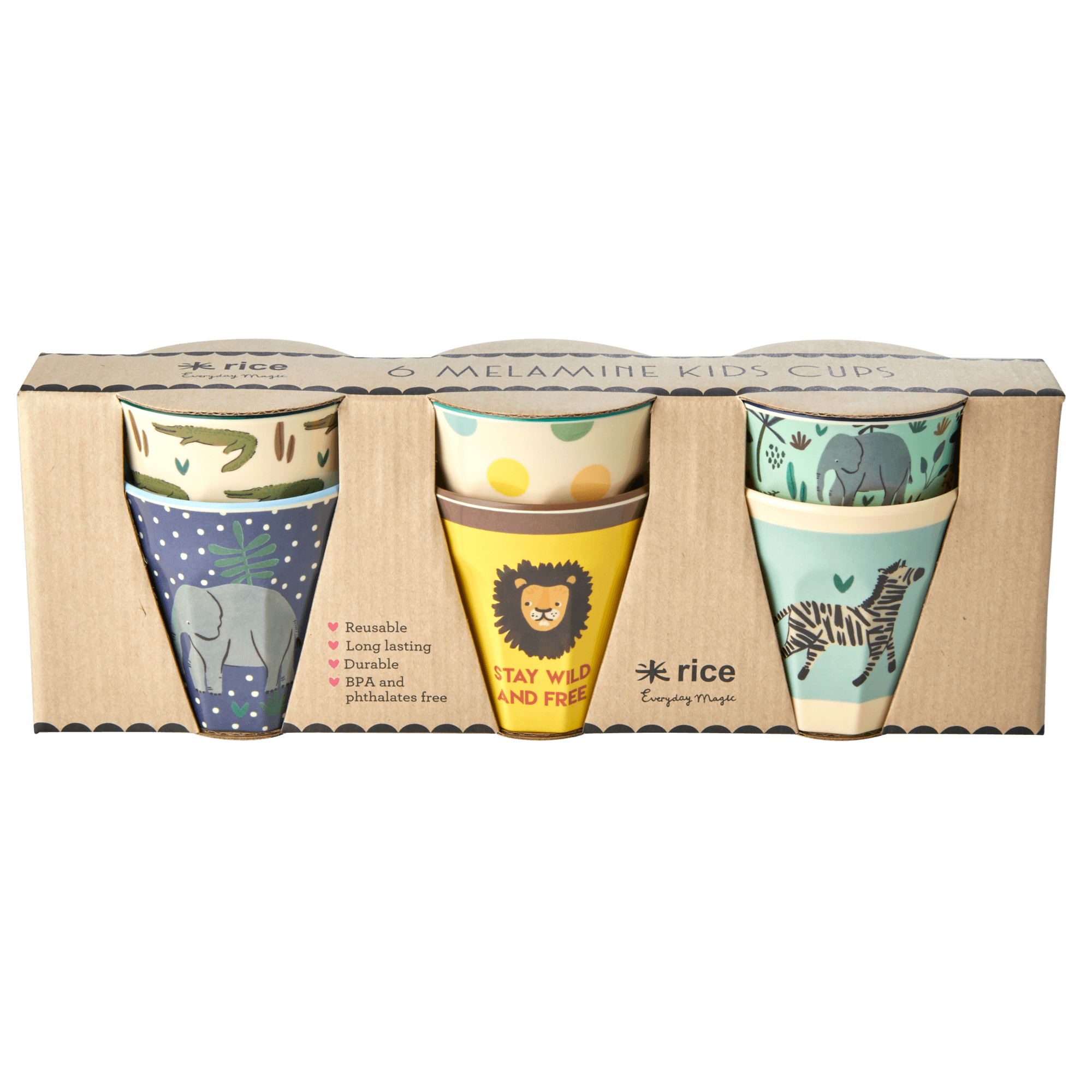 Rice - 6 Pcs Small Melamine Kids Cups -Jungle Print Blue