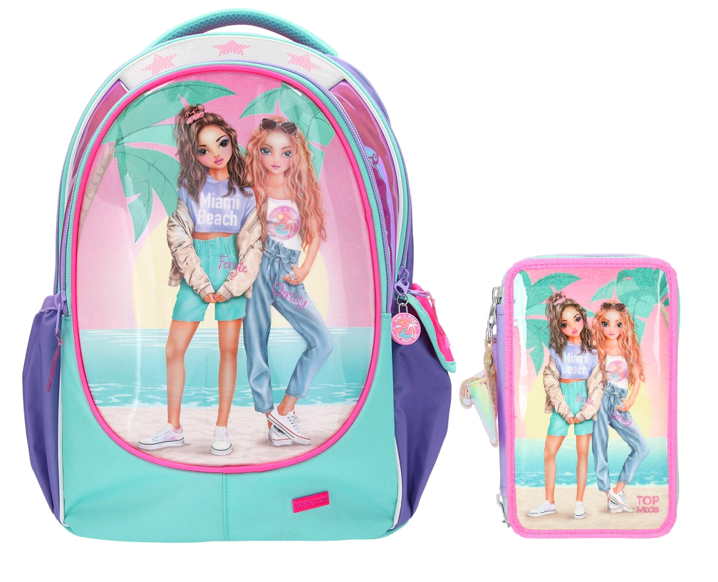 Top Model - School Backpack + Tripple Pencil Case - Miami