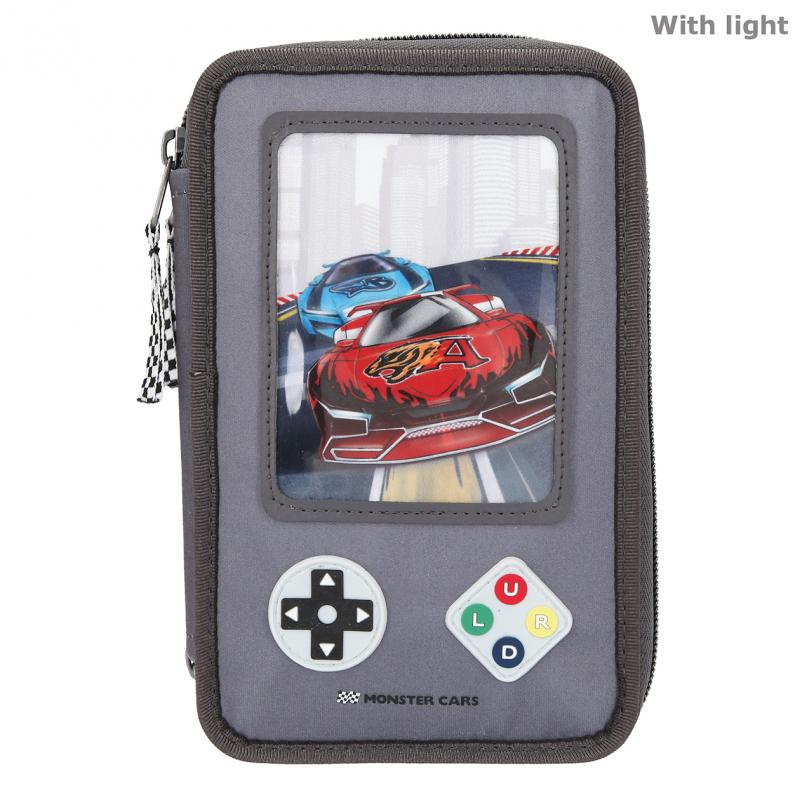 Monster Cars - Trippel Pencil Case w/LED - Gameboy (411075)