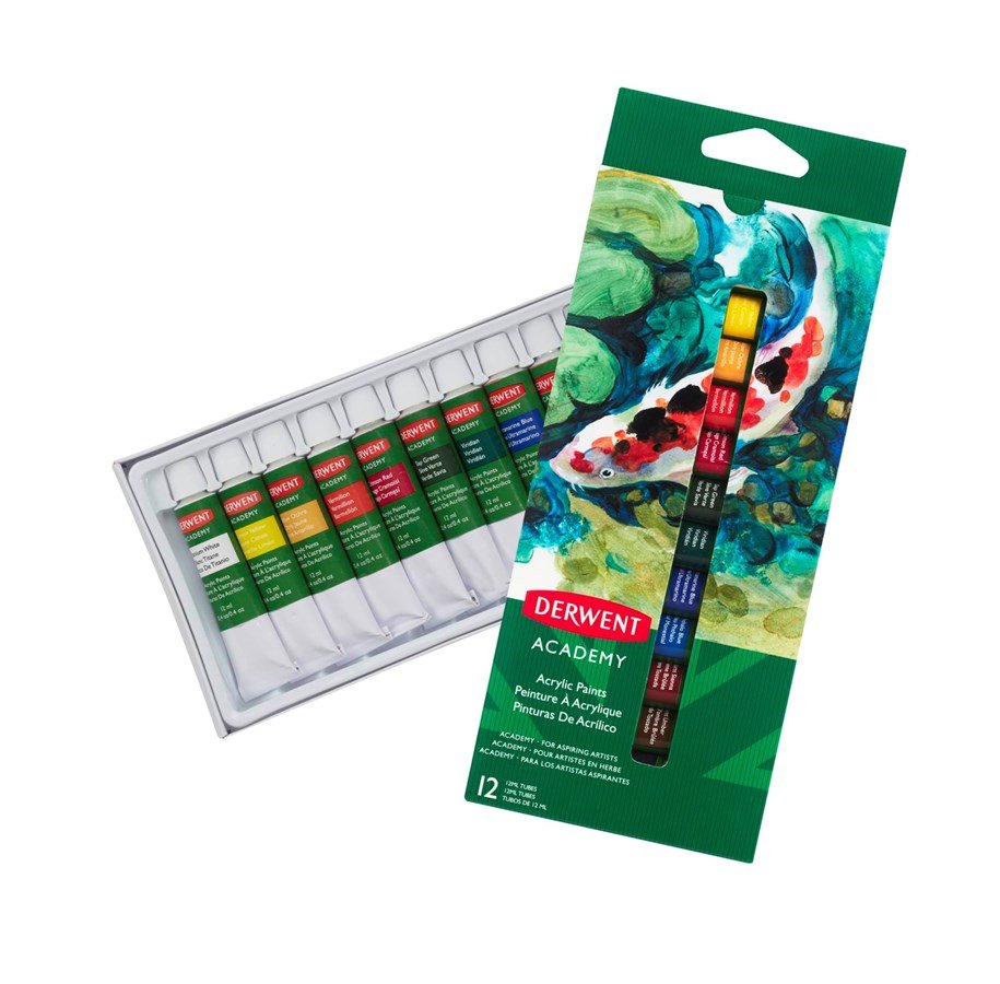 Derwent - Academy Acrylic Paint, Set of 12 x 12ml