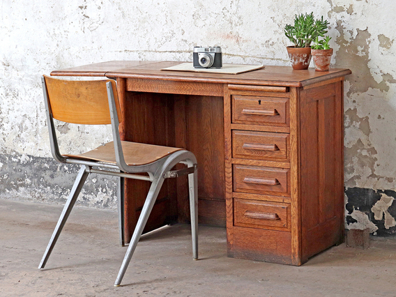 Antique Oak Desk Brown