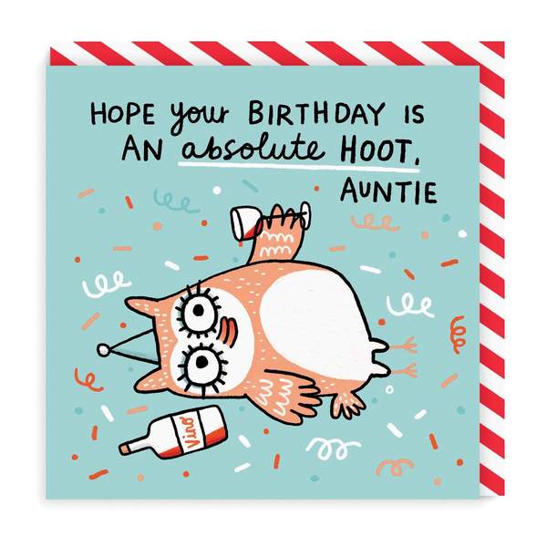 Auntie Birthday Hoot Square Greeting Card