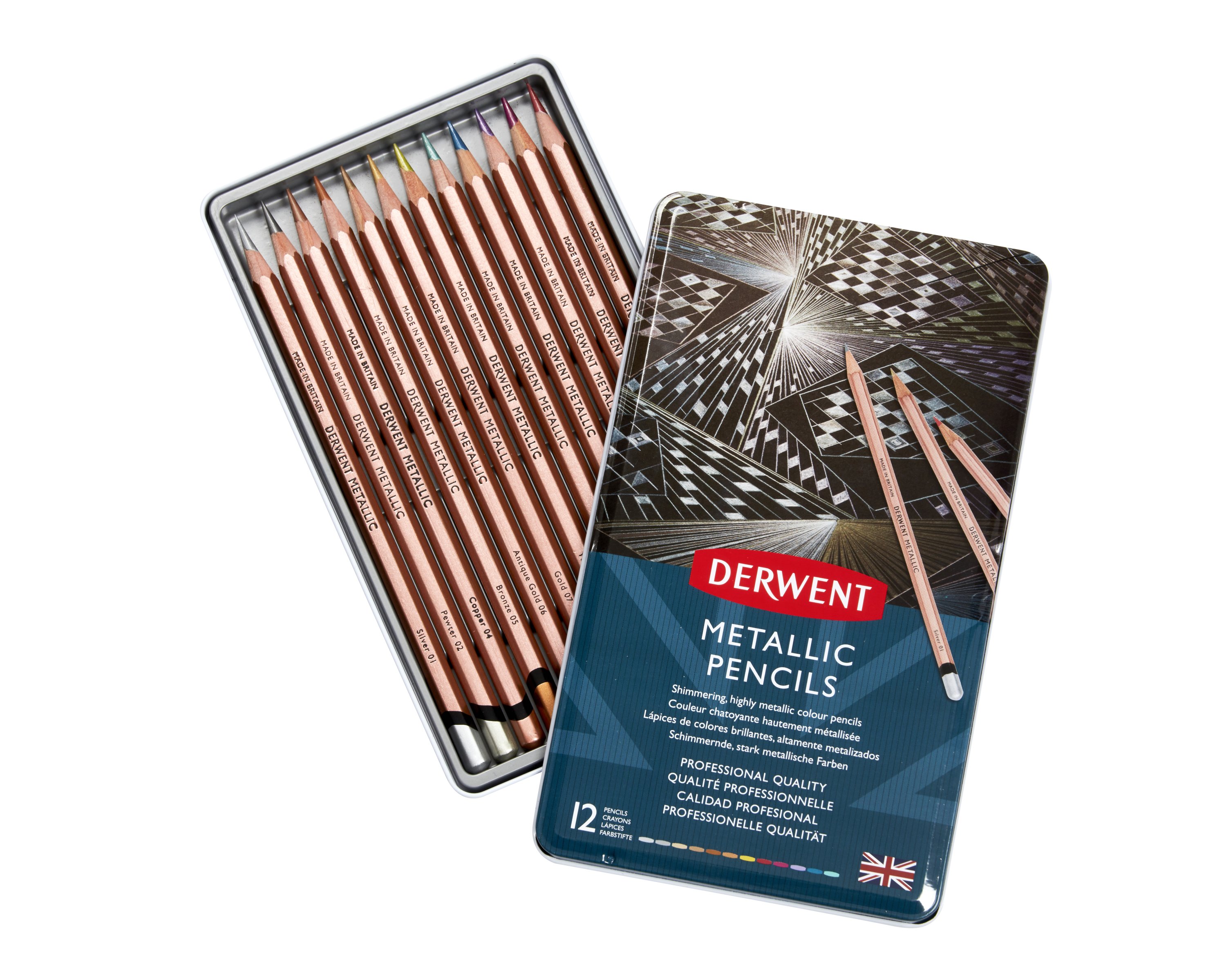 Derwent - Metallic Pencils, 12 Tin