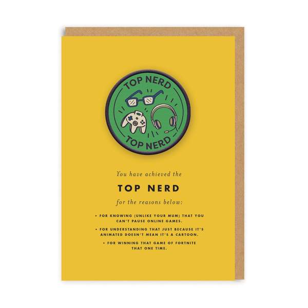 Top Nerd Woven Patch Greeting Card
