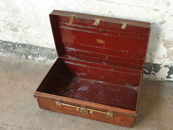 Vintage Metal Travel Suitcase Brown