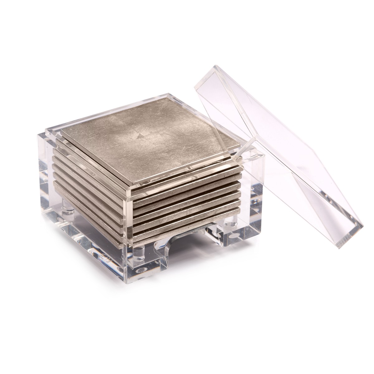Posh Trading I Coasters I Coastbox Clear I Silver Leaf I Matte Champagne