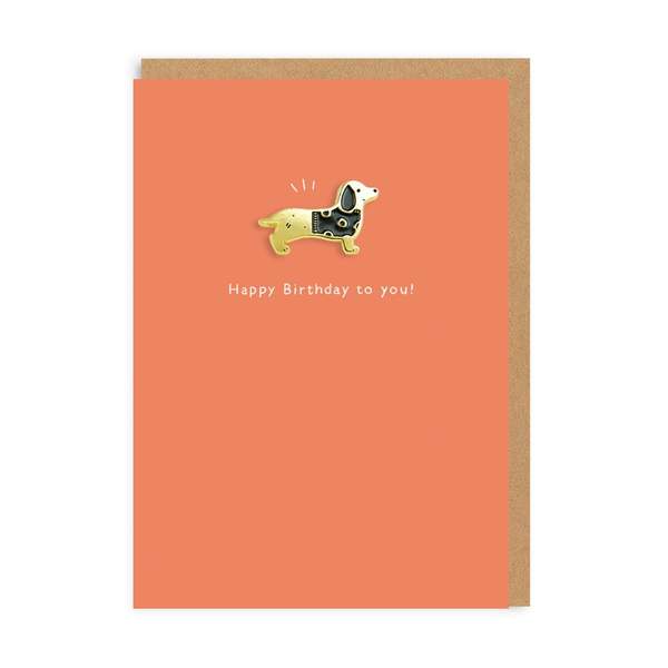 Sausage Dog Enamel Pin Greeting Card