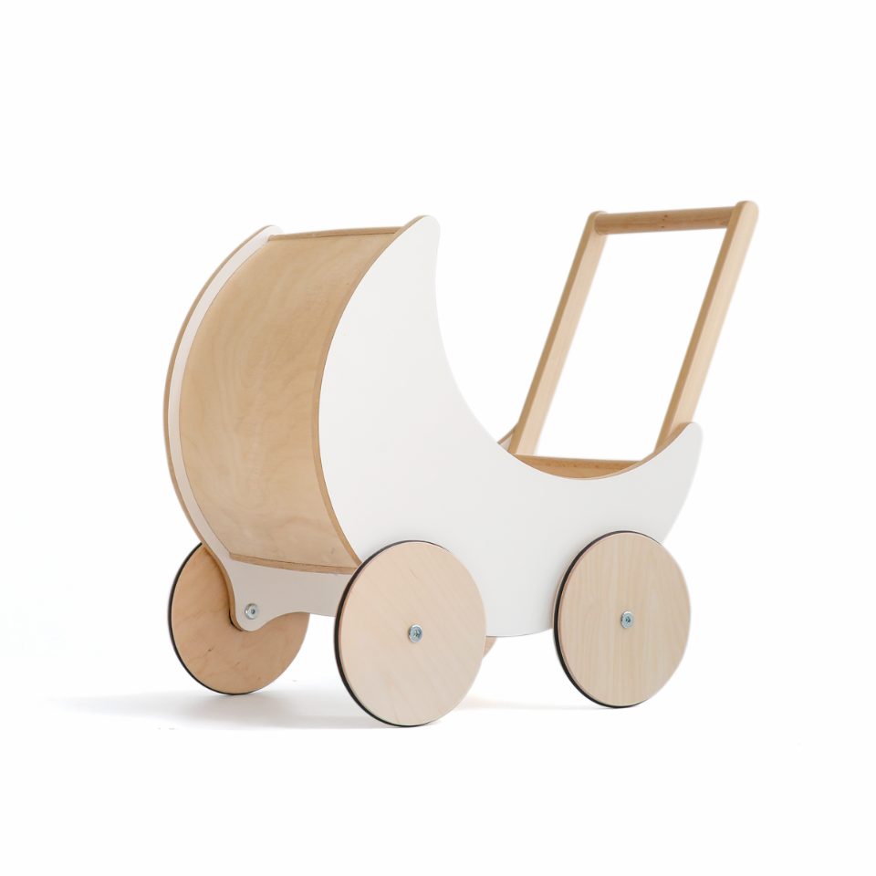 Ooh Noo - Wooden dolls pram, White (40TP1501)