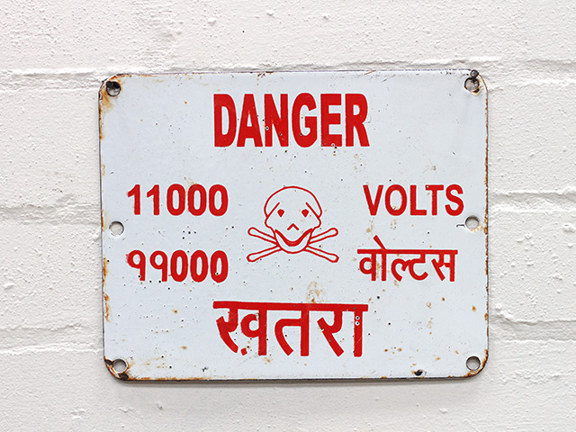 Authentic Old Danger And Warning Wall Enamel Sign White