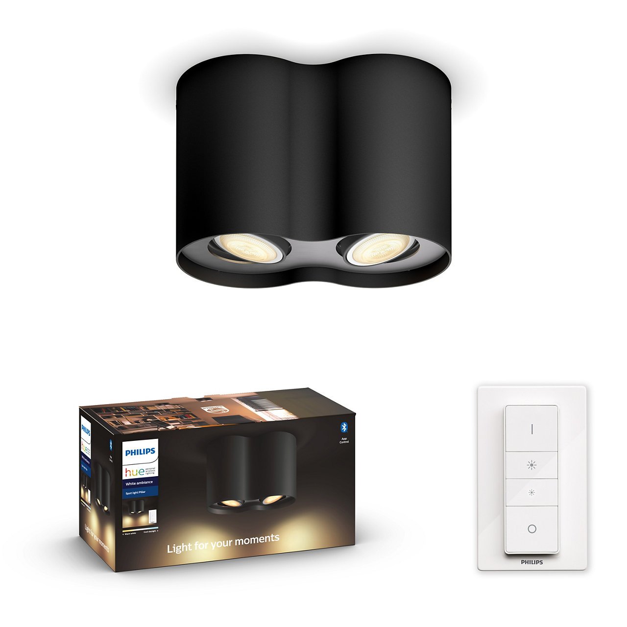 Pillar Hue - Pillar 2x5.5W - Bluetooth Dimmer Switch Included - Black