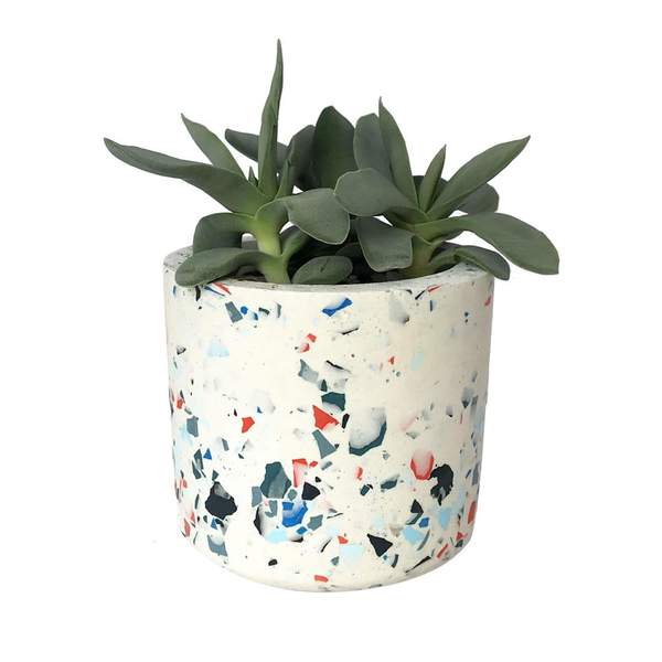 OUTLET Cylinder Terrazzo White-Blue Plant Pot
