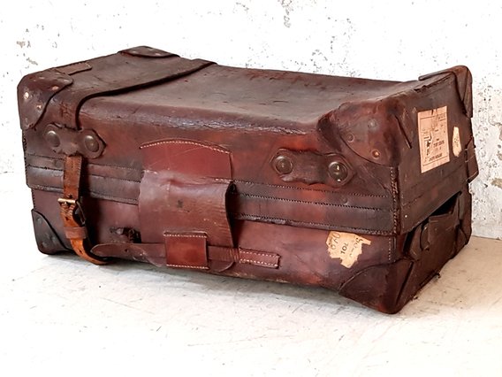 Small Leather Travel Trunk Brown