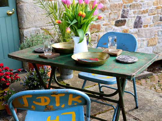 Vintage Folding Metal Table - Turquoise